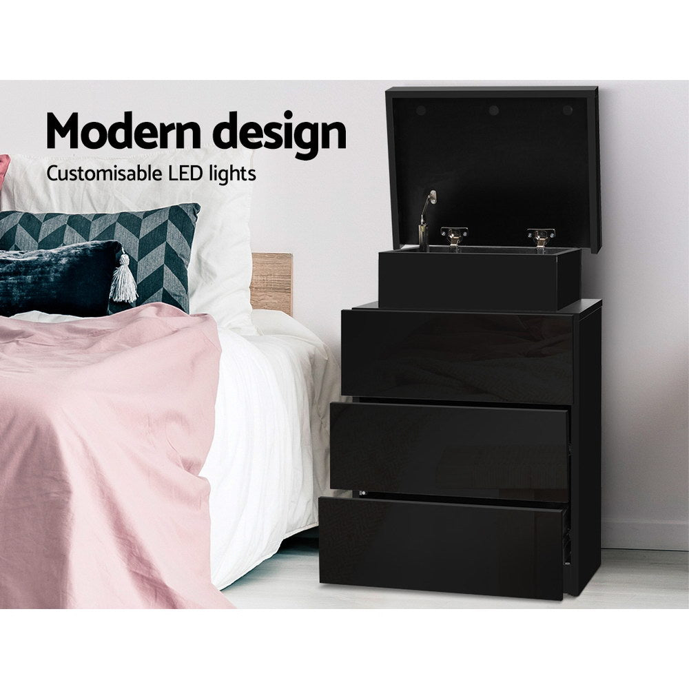 Bedside Table Led 3 Drawers - Coley Black