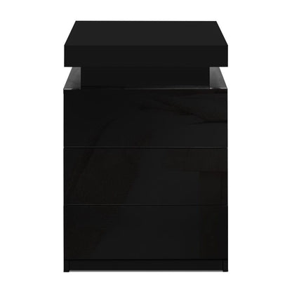 Black bedside table 45x35x68cm, in room setting