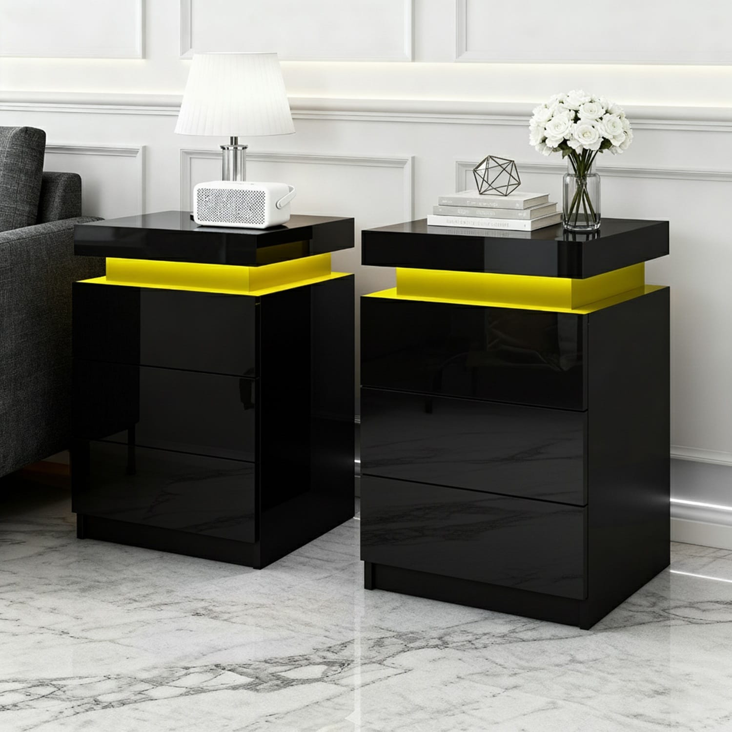 Black bedside table 45x35x68cm