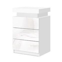 Bedside Table Led 3 Drawers - Coley White