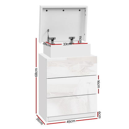 Bedside Table Led 3 Drawers - Coley White