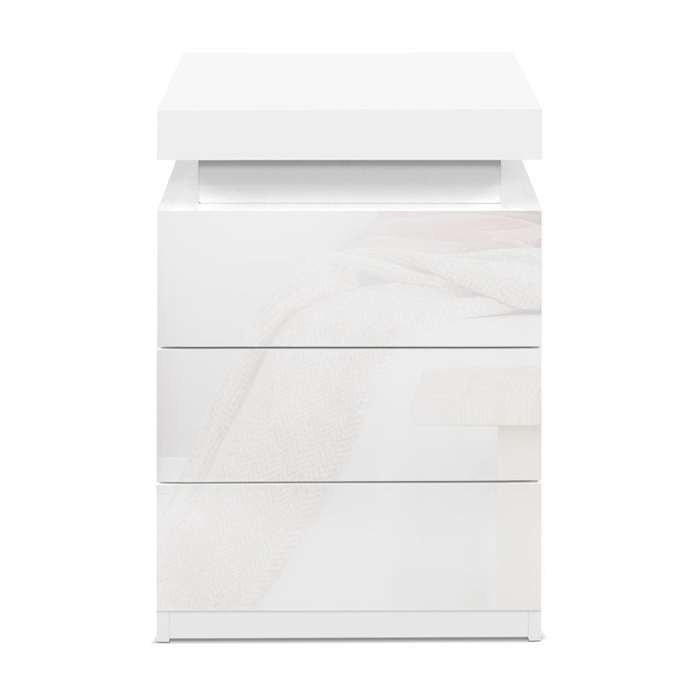 Bedside Table Led 3 Drawers - Coley White