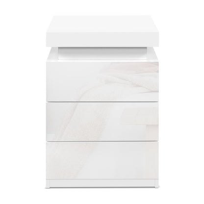 Bedside Table Led 3 Drawers - Coley White
