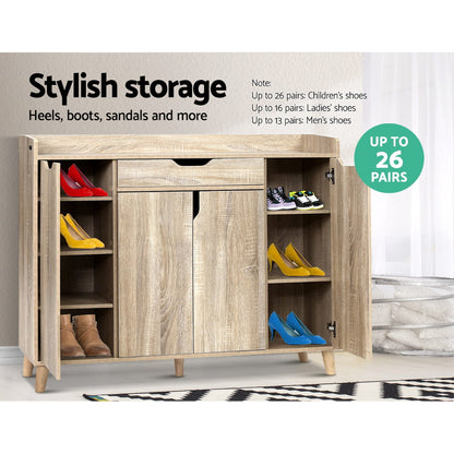 Heavy-Duty Shoe Rack Cabinet - 26 Pairs Pine