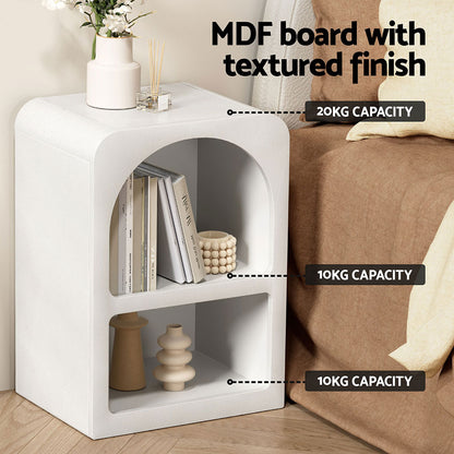 Bedside Table Shelves Side End Table Storage Nightstand White Arched