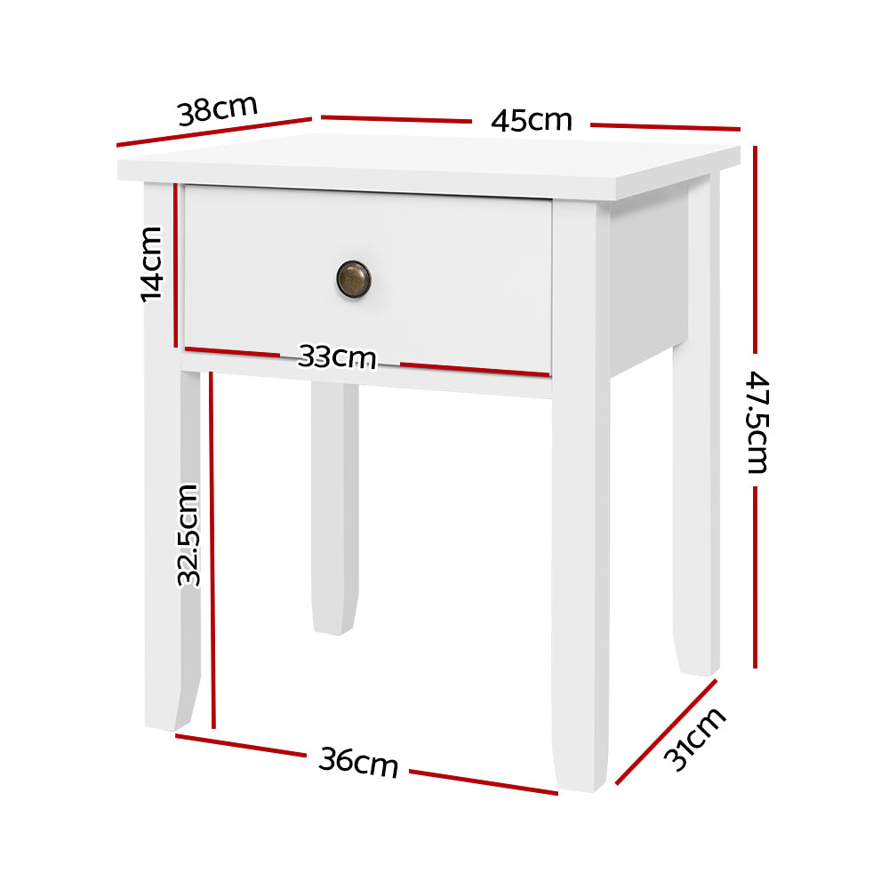 Bedside Table 1 Drawer - Bow White
