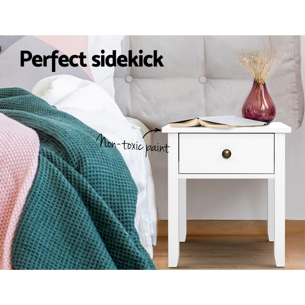 Bedside Table 1 Drawer - Bow White