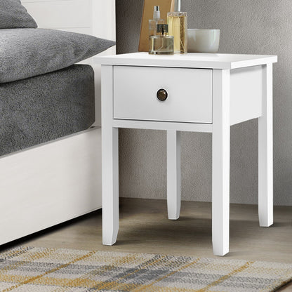 Bedside Table 1 Drawer - Bow White