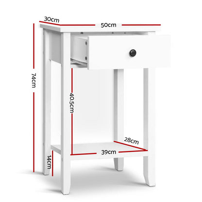 Bedside Table 1 Drawer With Shelf - Bowie White