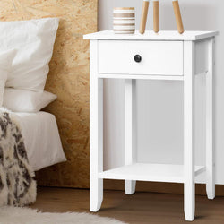 Bedside Table 1 Drawer With Shelf - Bowie White
