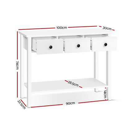Console Table 3 Drawers 100Cm White Chole