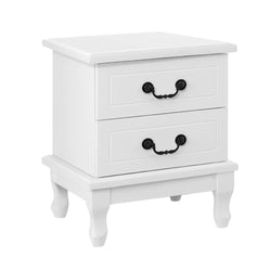 Bedside Table 2 Drawers - Kubi White