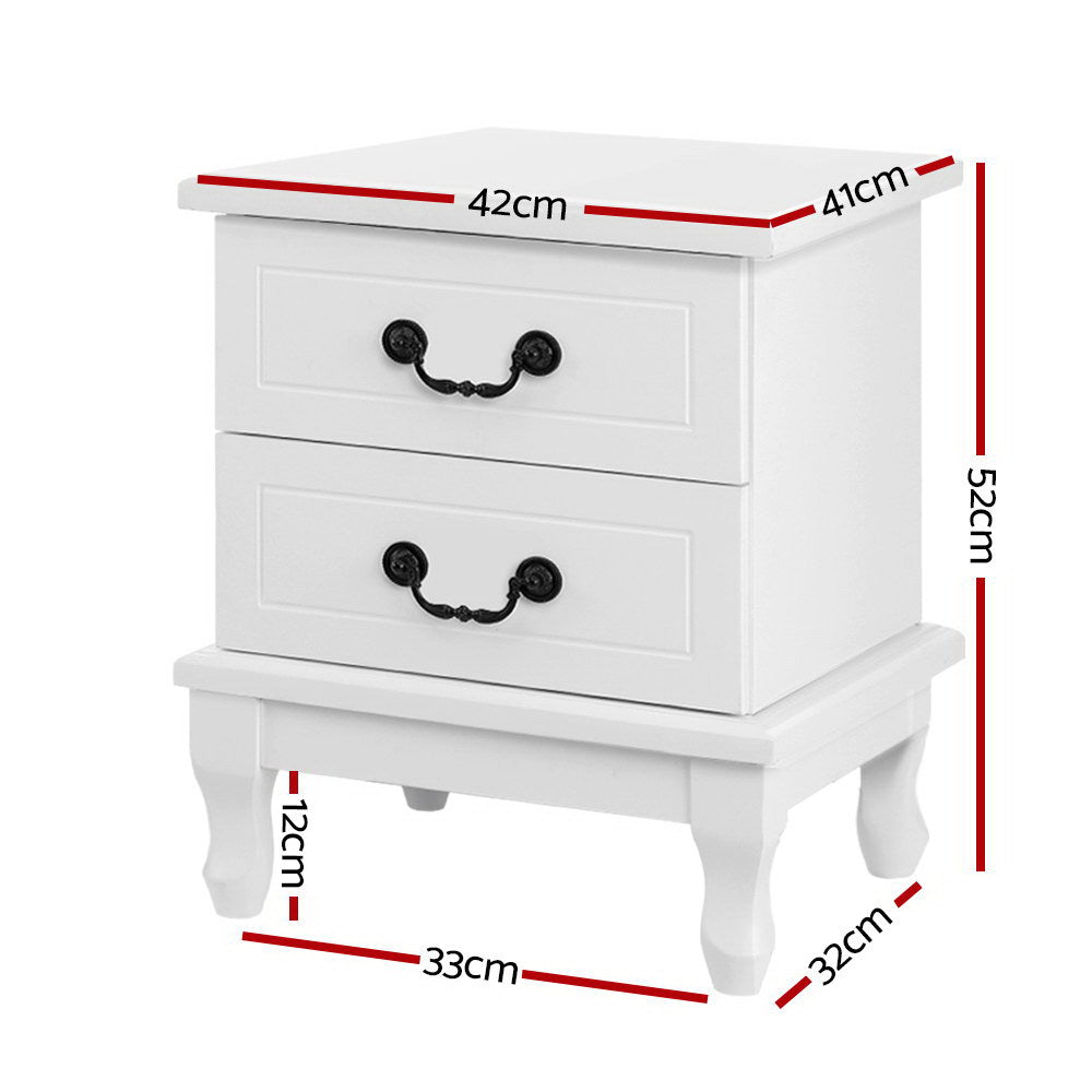 Bedside Table 2 Drawers - Kubi White