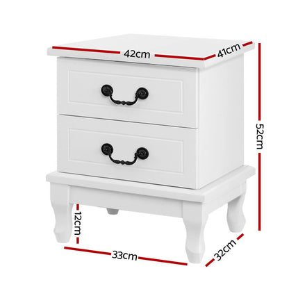 Bedside Table 2 Drawers - Kubi White