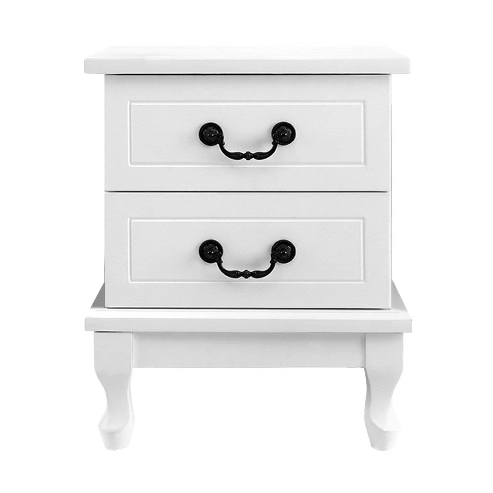 Bedside Table 2 Drawers - Kubi White