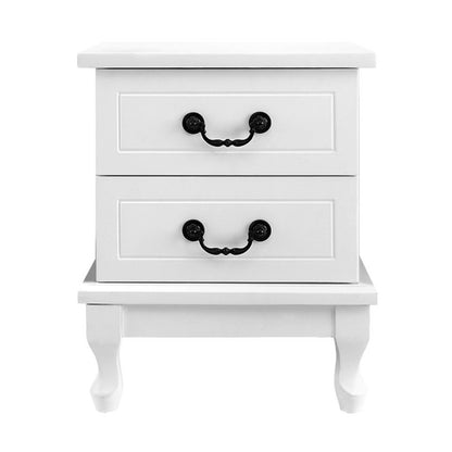 Bedside Table 2 Drawers - Kubi White