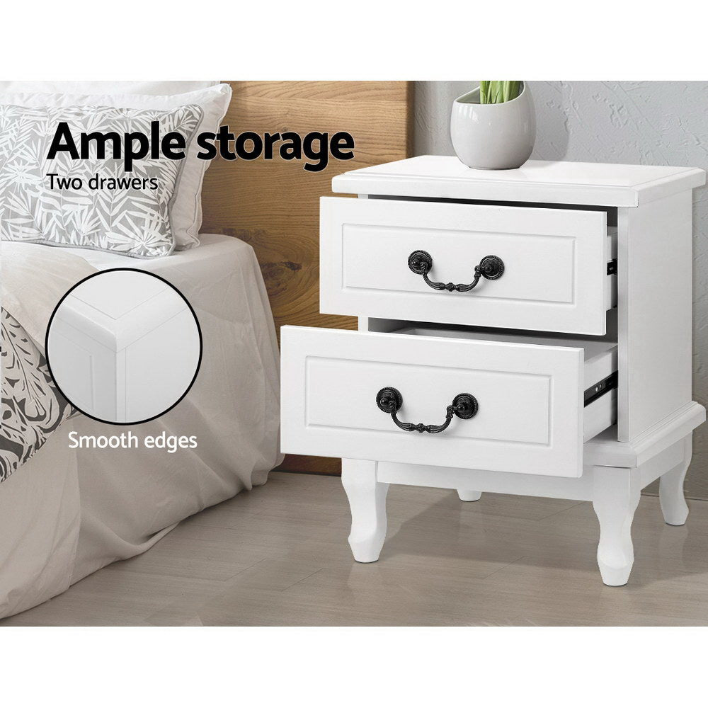 Bedside Table 2 Drawers - Kubi White