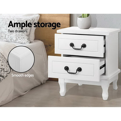 Bedside Table 2 Drawers - Kubi White
