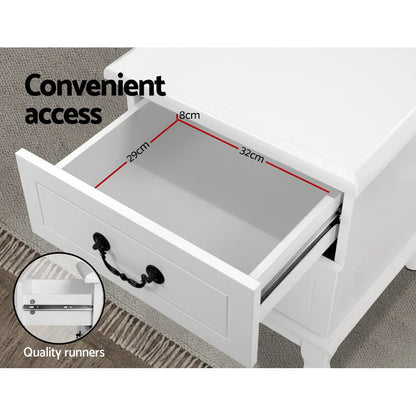 Bedside Table 2 Drawers - Kubi White