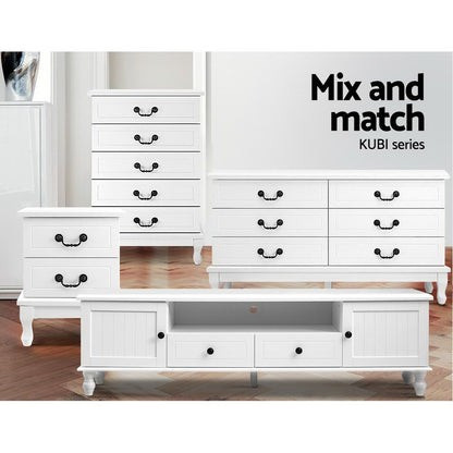 Bedside Table 2 Drawers - Kubi White