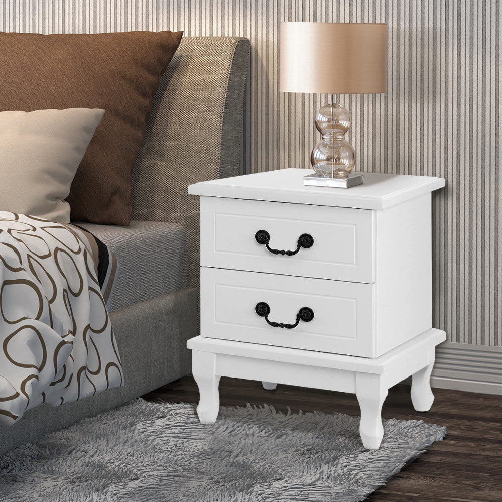 Bedside Table 2 Drawers - Kubi White