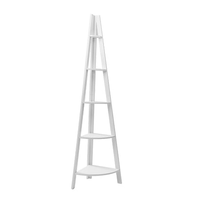Bookshelf Corner Shelf 5 Tiers - Cane White