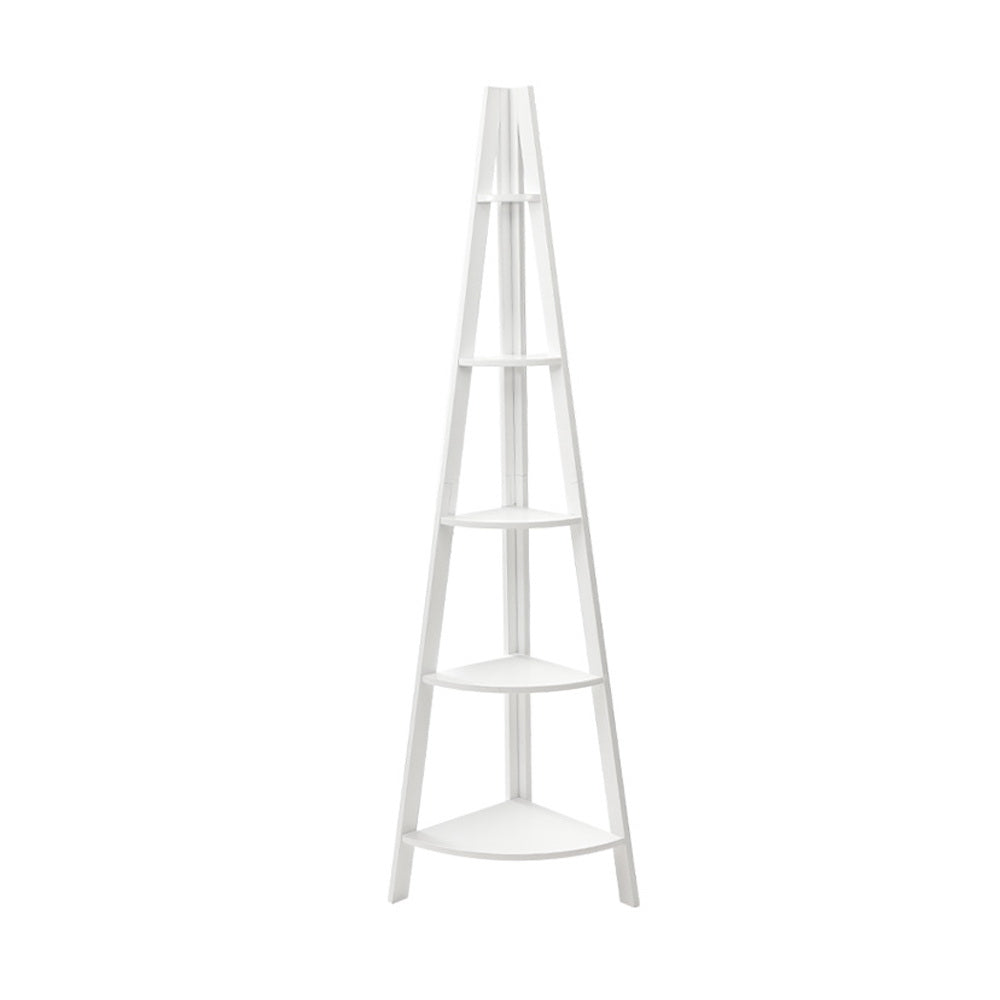 Bookshelf Corner Shelf 5 Tiers - Cane White