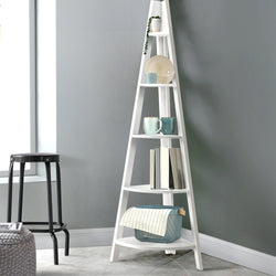 Bookshelf Corner Shelf 5 Tiers - Cane White