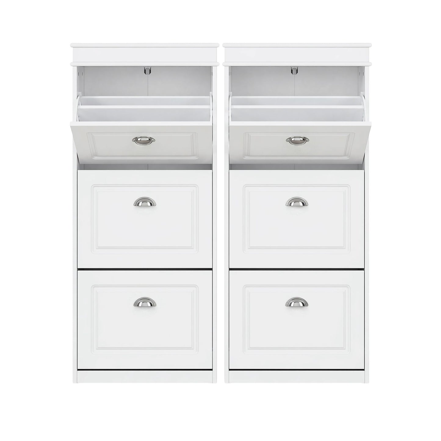 Shoe Cabinet 3 Flip Drawer White Set of 2 | HomeAndLiving - 2