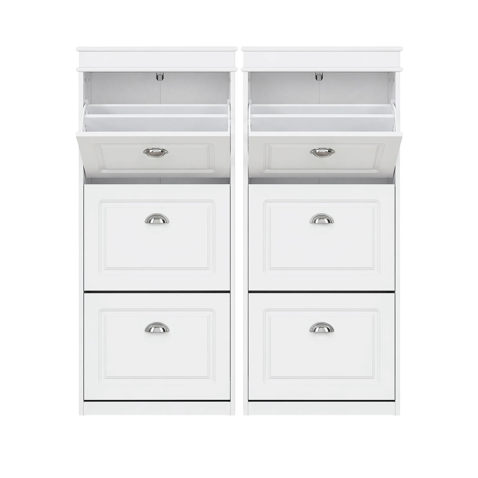 Shoe Cabinet 3 Flip Drawer White Set of 2 | HomeAndLiving - 2