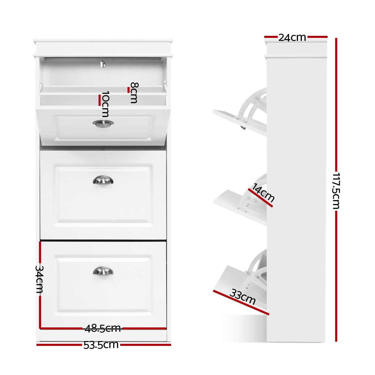 Shoe Cabinet 3 Flip Drawer White Set of 2 | HomeAndLiving - 4