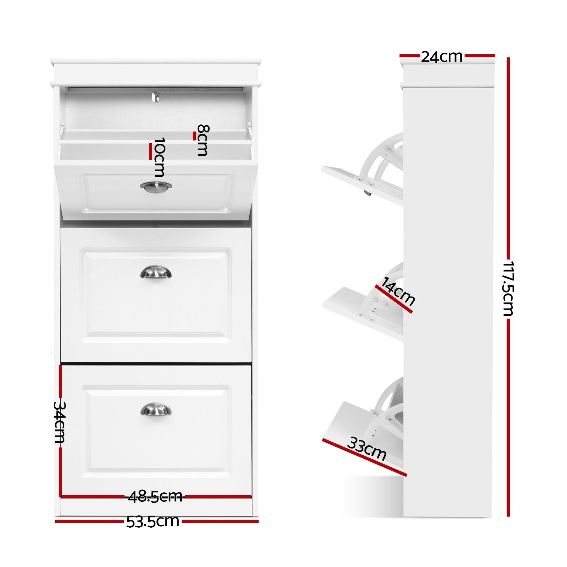 Shoe Cabinet 3 Flip Drawer White Set of 2 | HomeAndLiving - 4