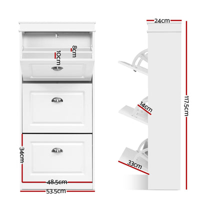 Shoe Cabinet 3 Flip Drawer White Set of 2 | HomeAndLiving - 4