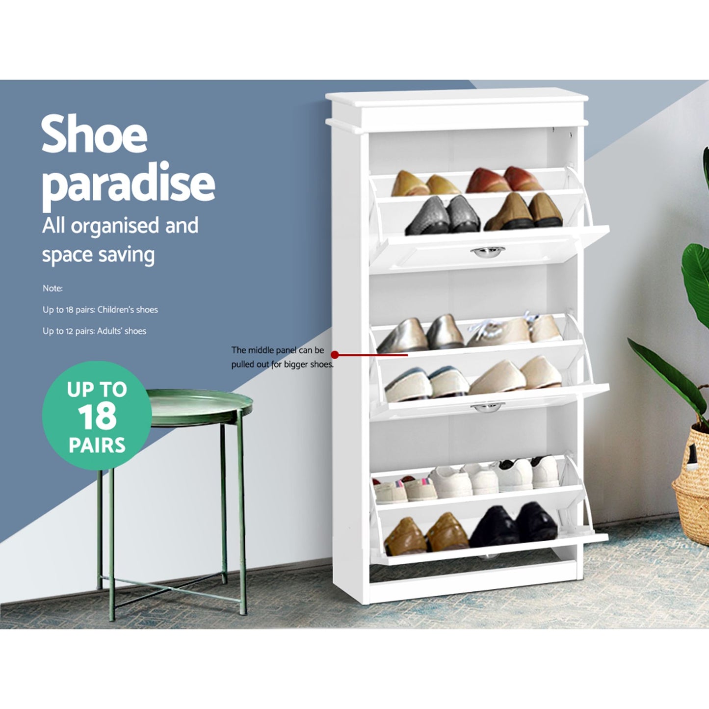 Shoe Cabinet 3 Flip Drawer White Set of 2 | HomeAndLiving - 7