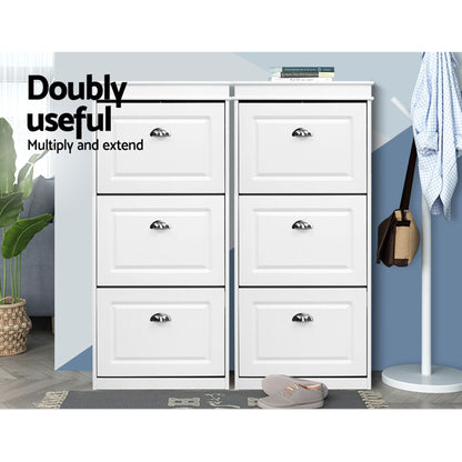 Shoe Cabinet 3 Flip Drawer White Set of 2 | HomeAndLiving - 8