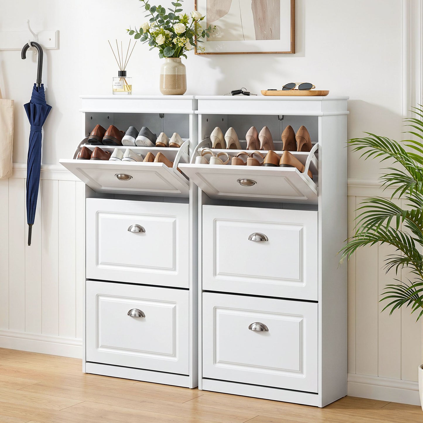 Shoe Cabinet 3 Flip Drawer White Set of 2 | HomeAndLiving