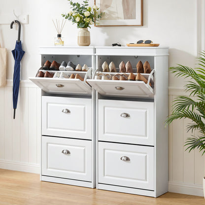 Shoe Cabinet 3 Flip Drawer White Set of 2 | HomeAndLiving
