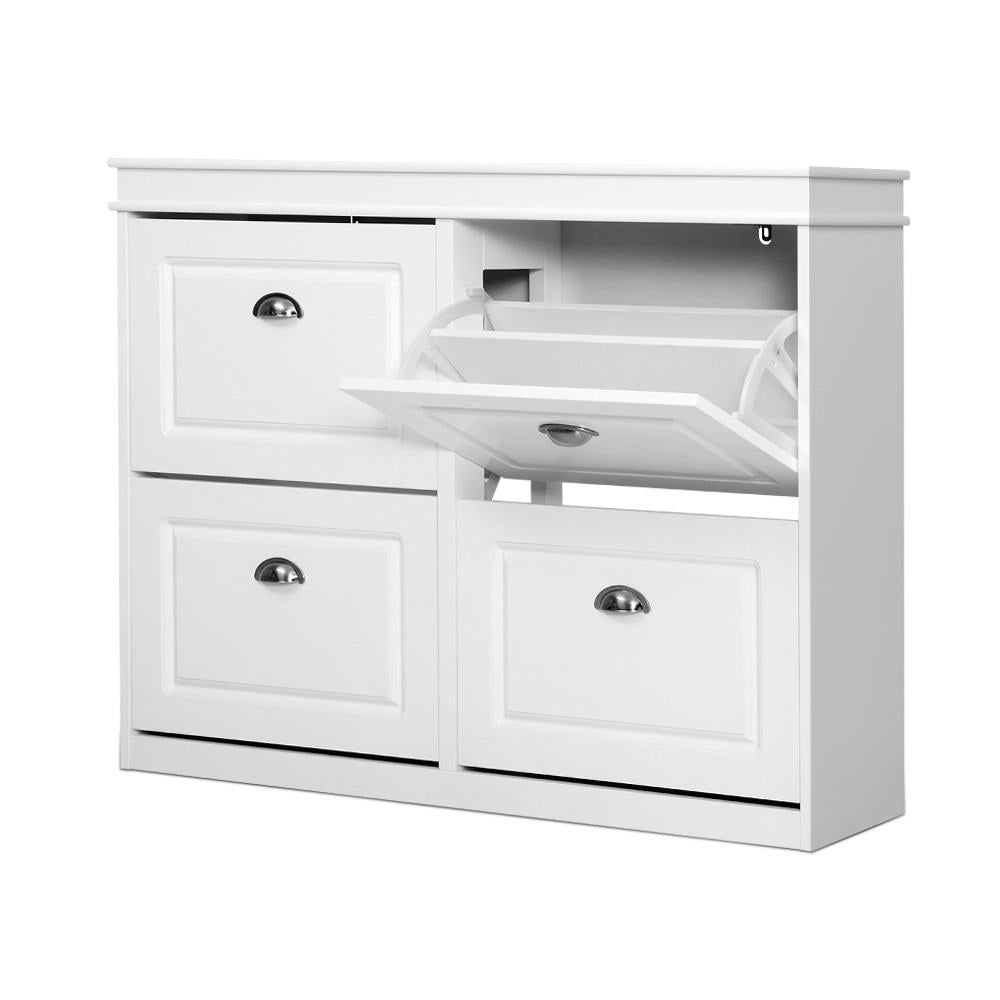 Sleek Shoe Rack Cabinet - 24 Pairs White