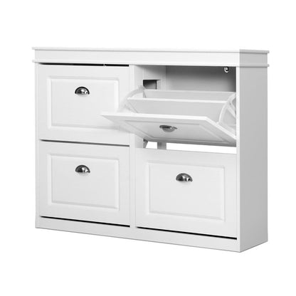 Sleek Shoe Rack Cabinet - 24 Pairs White