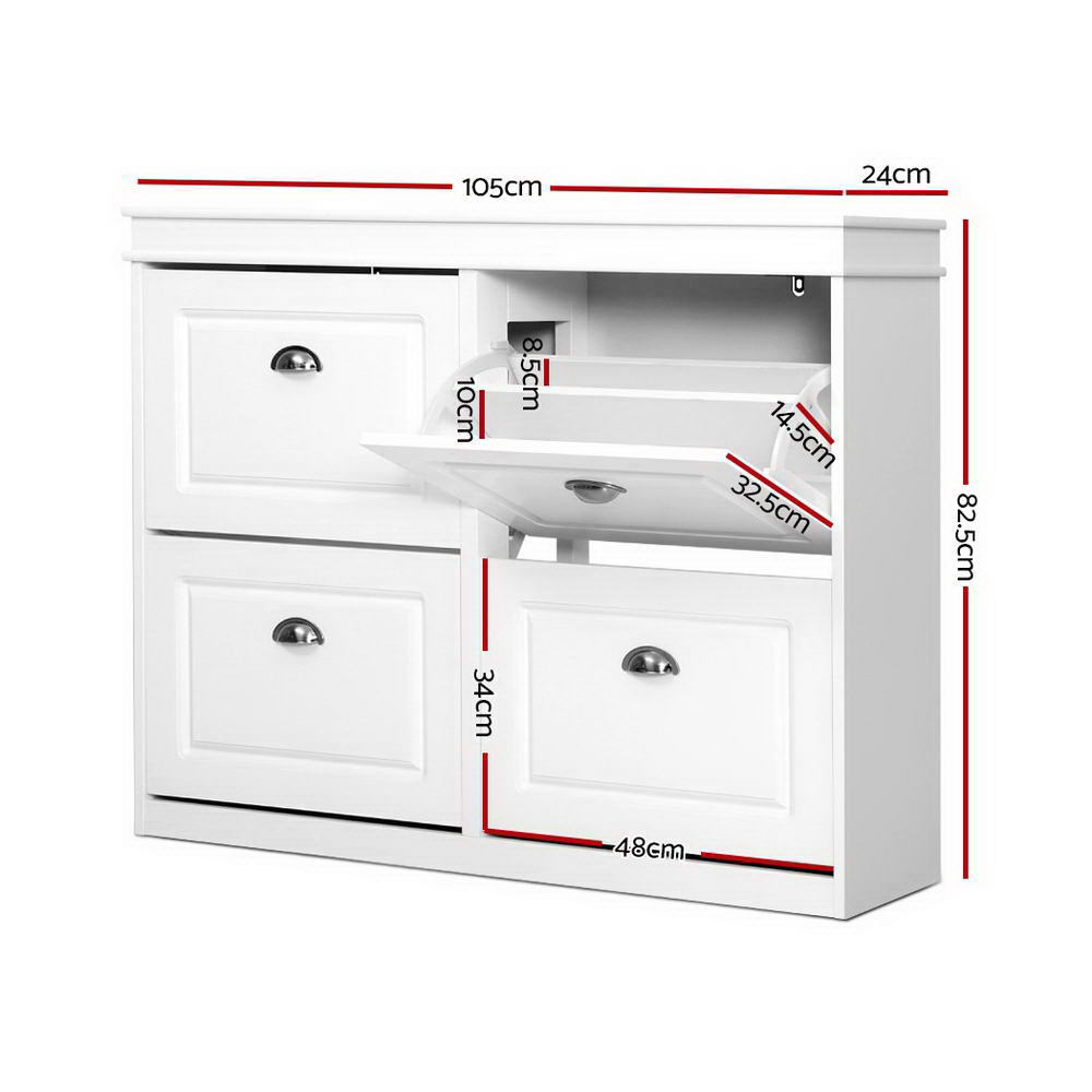 Sleek Shoe Rack Cabinet - 24 Pairs White