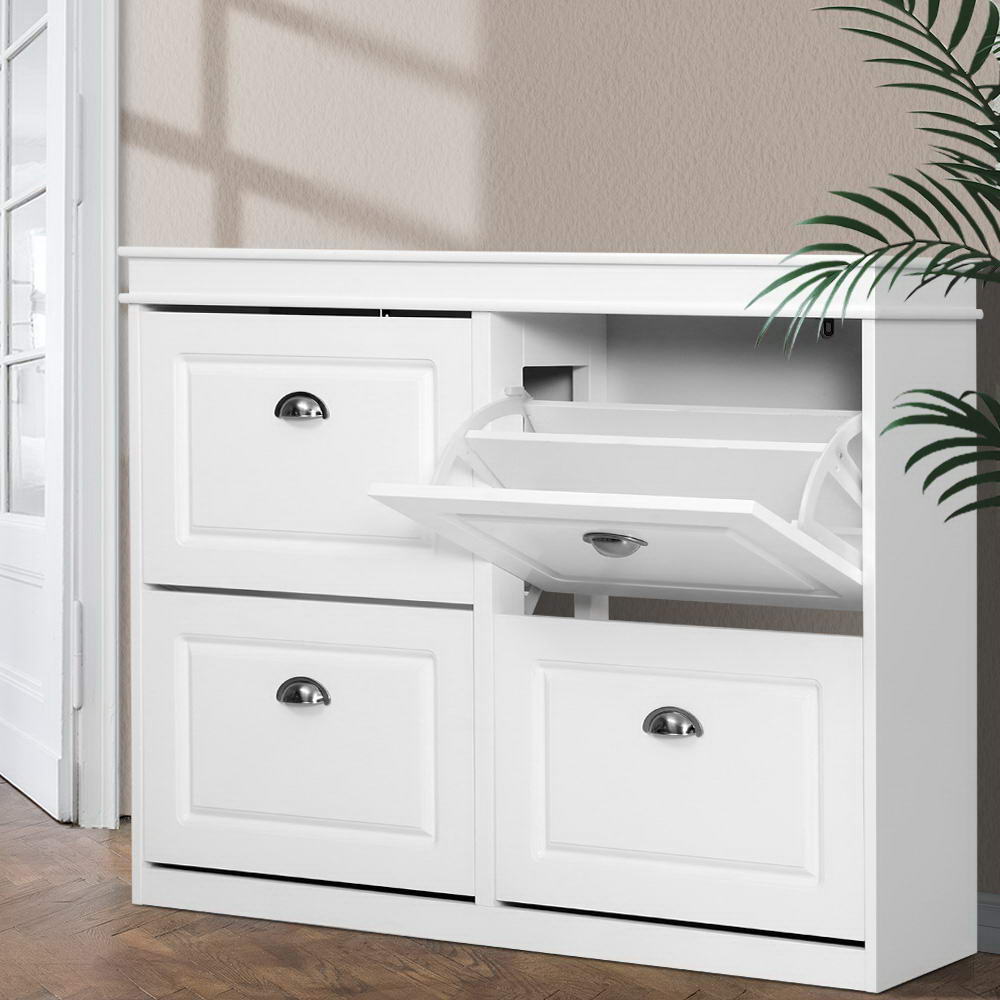 Sleek Shoe Rack Cabinet - 24 Pairs White