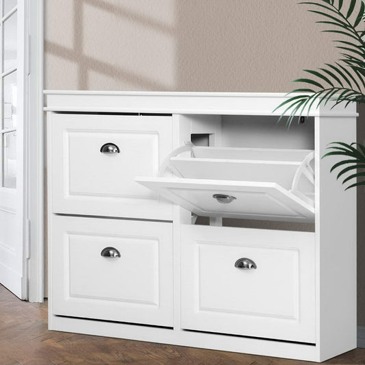Sleek Shoe Rack Cabinet - 24 Pairs White