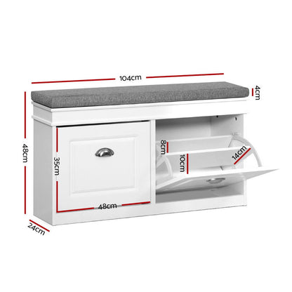 Shoe Cabinet Bench Storage Rack Organiser Drawer White Shelf 12 Pairs Box