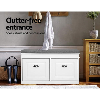 Shoe Cabinet Bench Storage Rack Organiser Drawer White Shelf 12 Pairs Box
