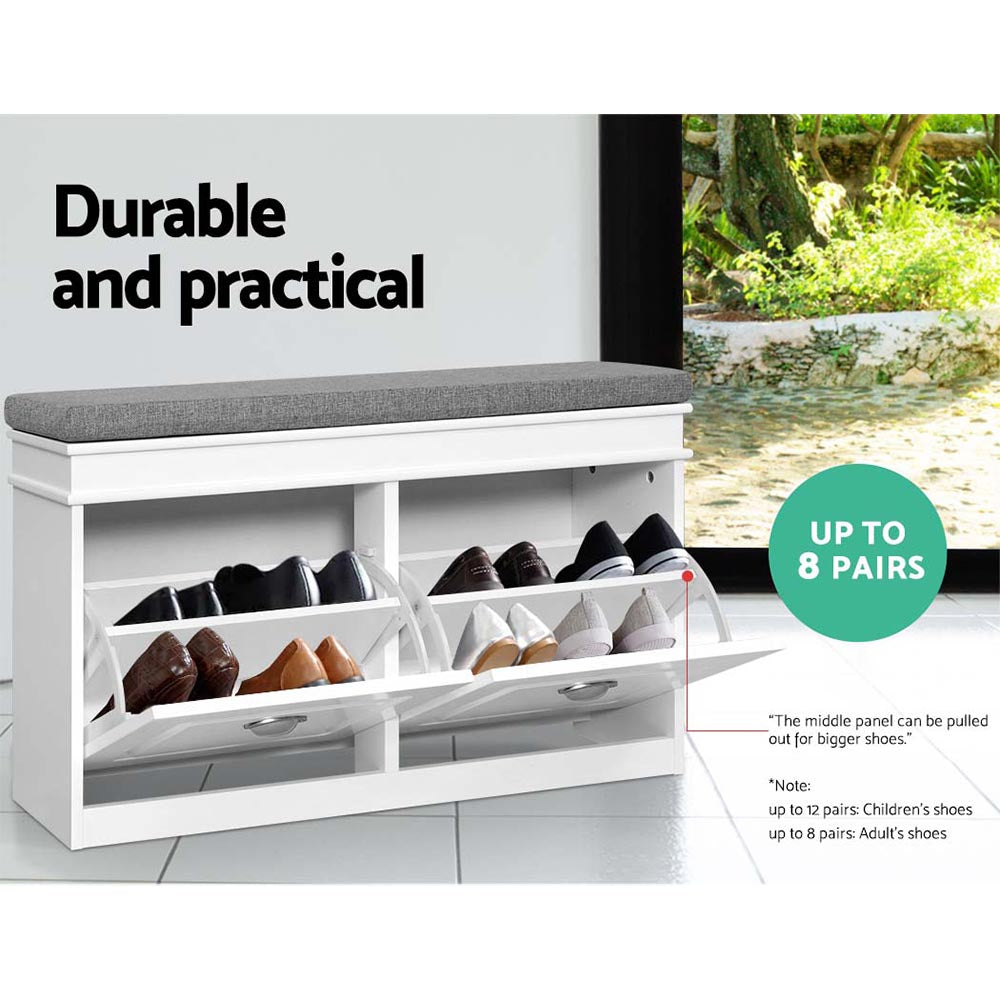 Shoe Cabinet Bench Storage Rack Organiser Drawer White Shelf 12 Pairs Box