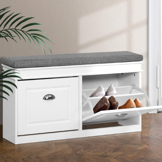 Shoe Cabinet Bench Storage Rack Organiser Drawer White Shelf 12 Pairs Box