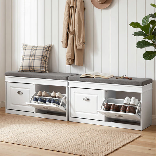 Shoe Bench Set Flip Drawer Storage White | HomeAndLiving