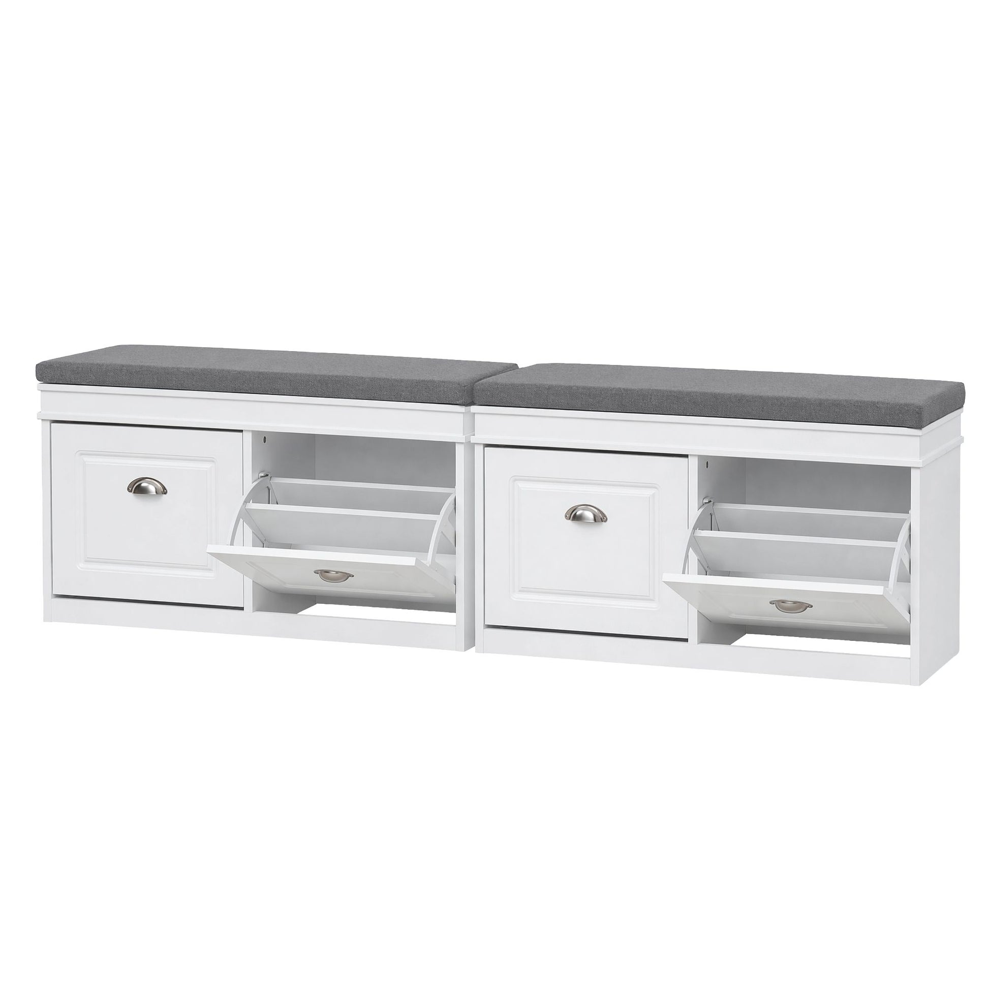 Shoe Bench Set Flip Drawer Storage White | HomeAndLiving - 2