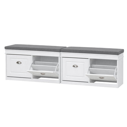 Shoe Bench Set Flip Drawer Storage White | HomeAndLiving - 2