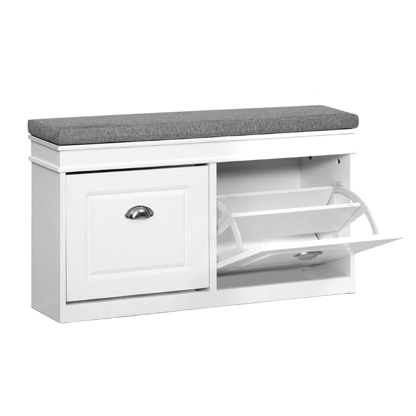 Shoe Bench Set Flip Drawer Storage White | HomeAndLiving - 4